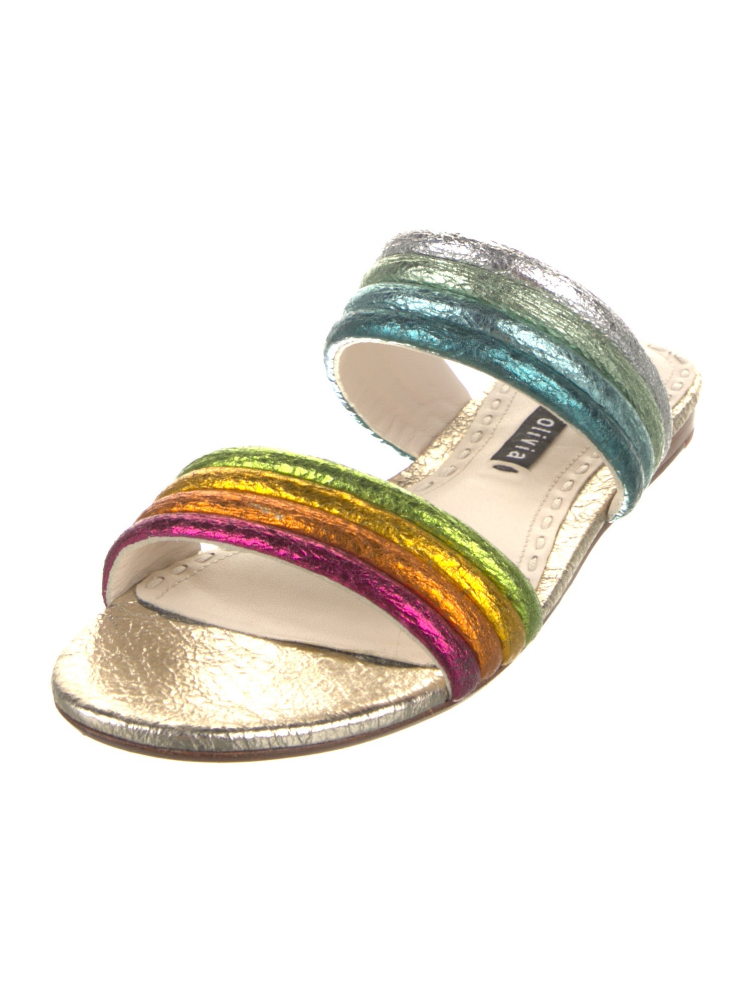 Alice + Olivia Leather Animal Print Slides