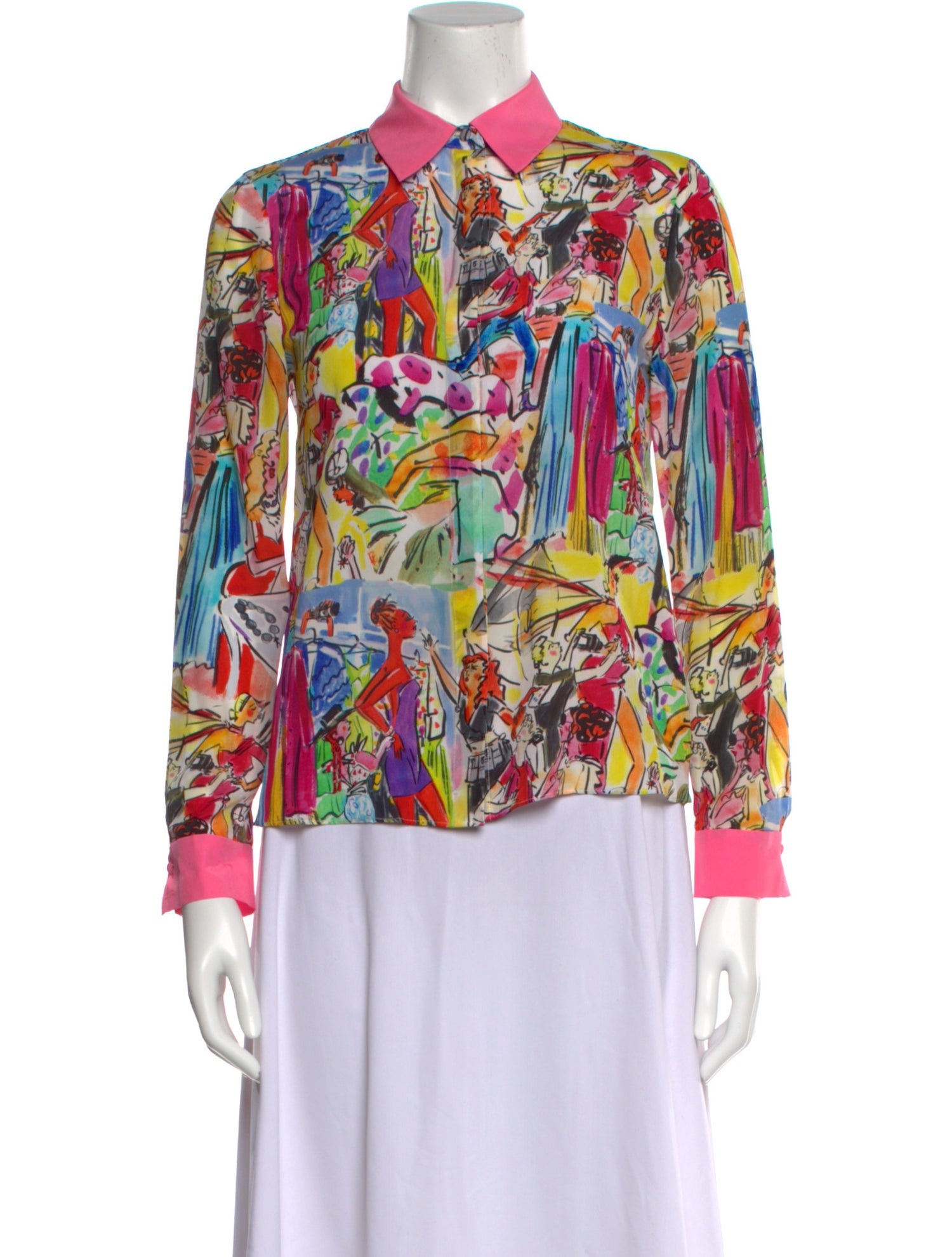 Alice + Olivia Silk Printed Button-Up Top