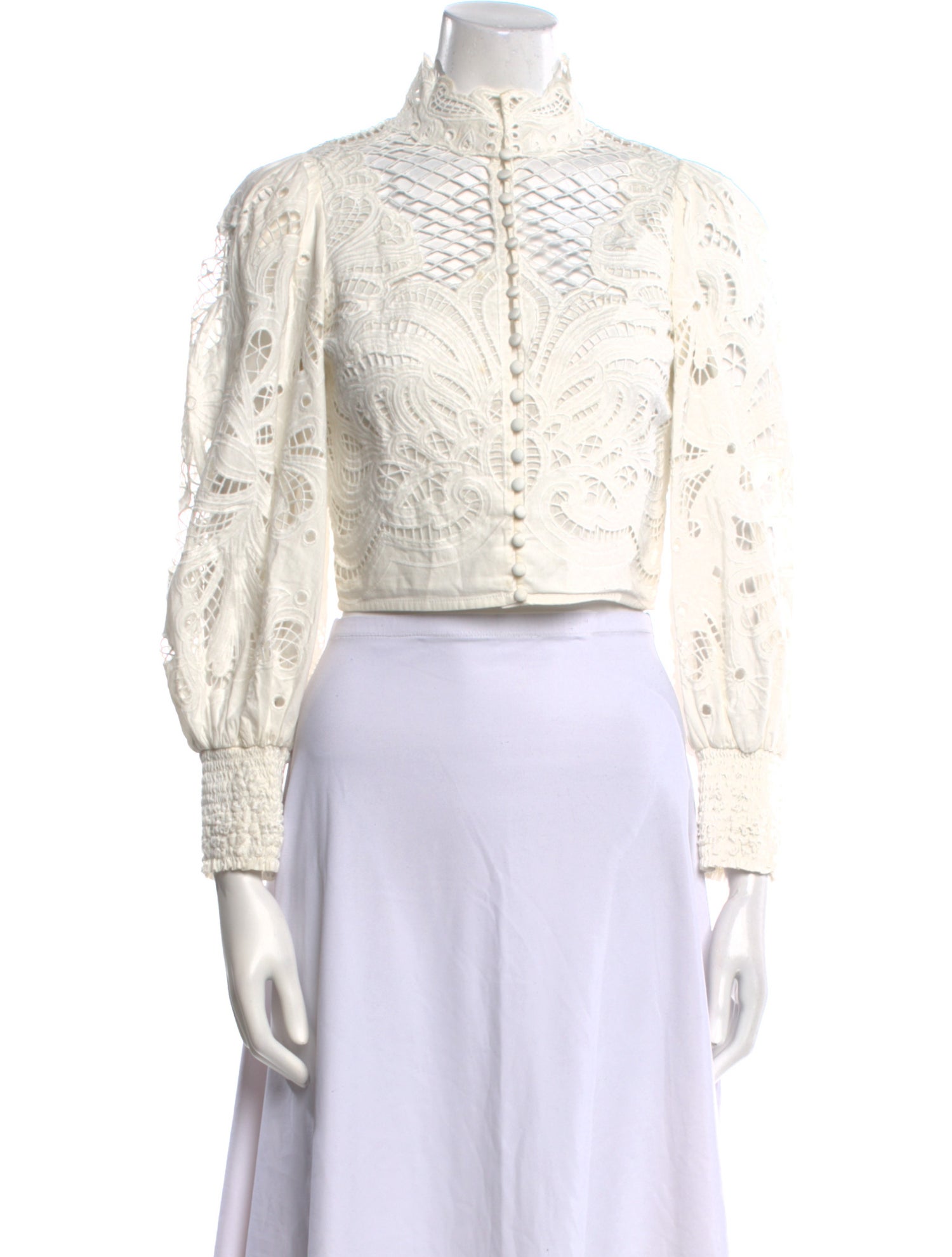 Alice + Olivia Lace Pattern Mock Neck Crop Top