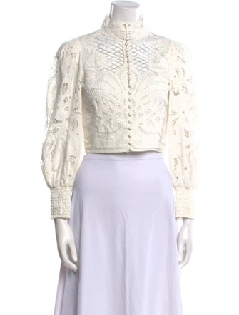 Alice + Olivia Lace Pattern Mock Neck Crop Top