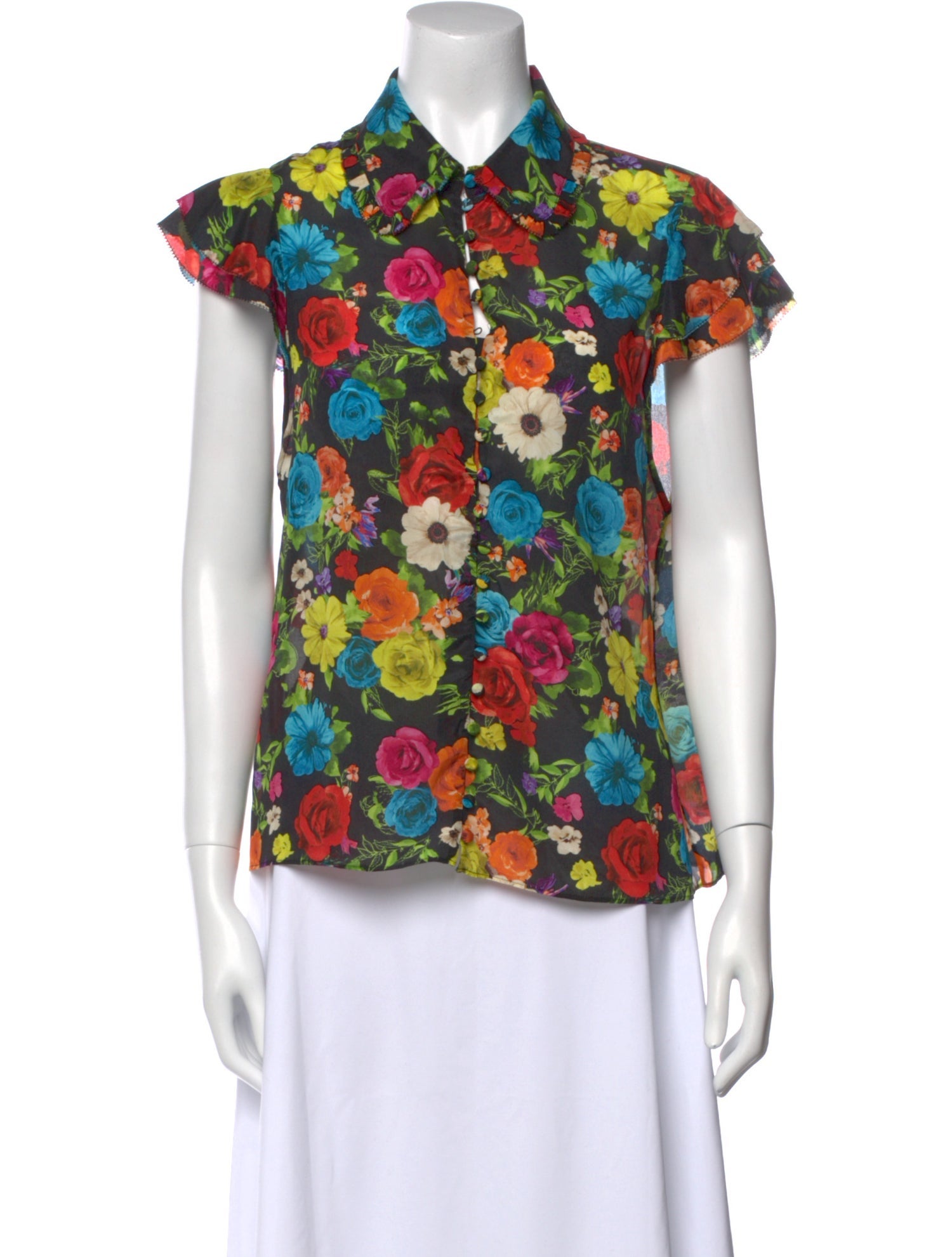 Alice + Olivia Silk Floral Print Button-Up Top