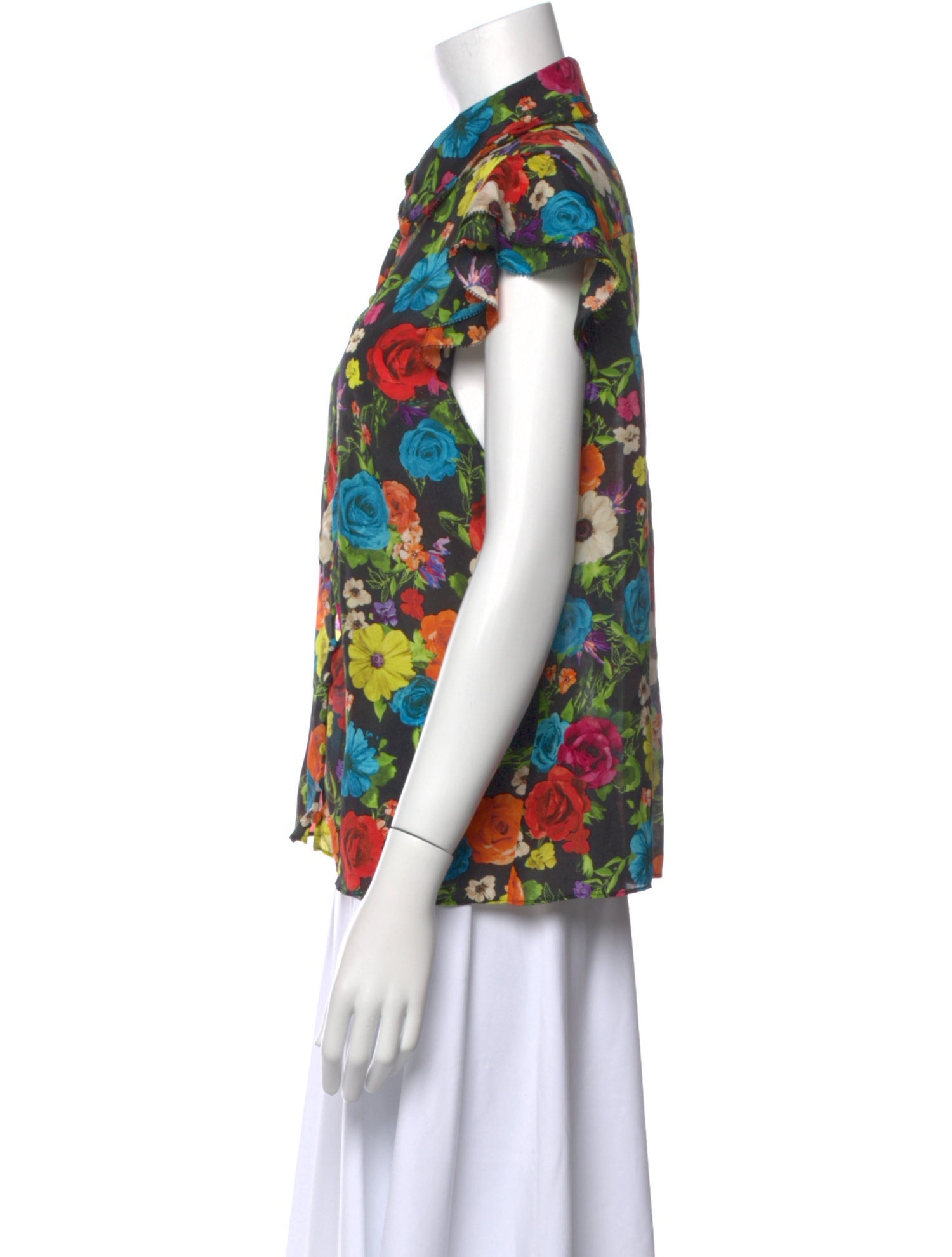 Alice + Olivia Silk Floral Print Button-Up Top