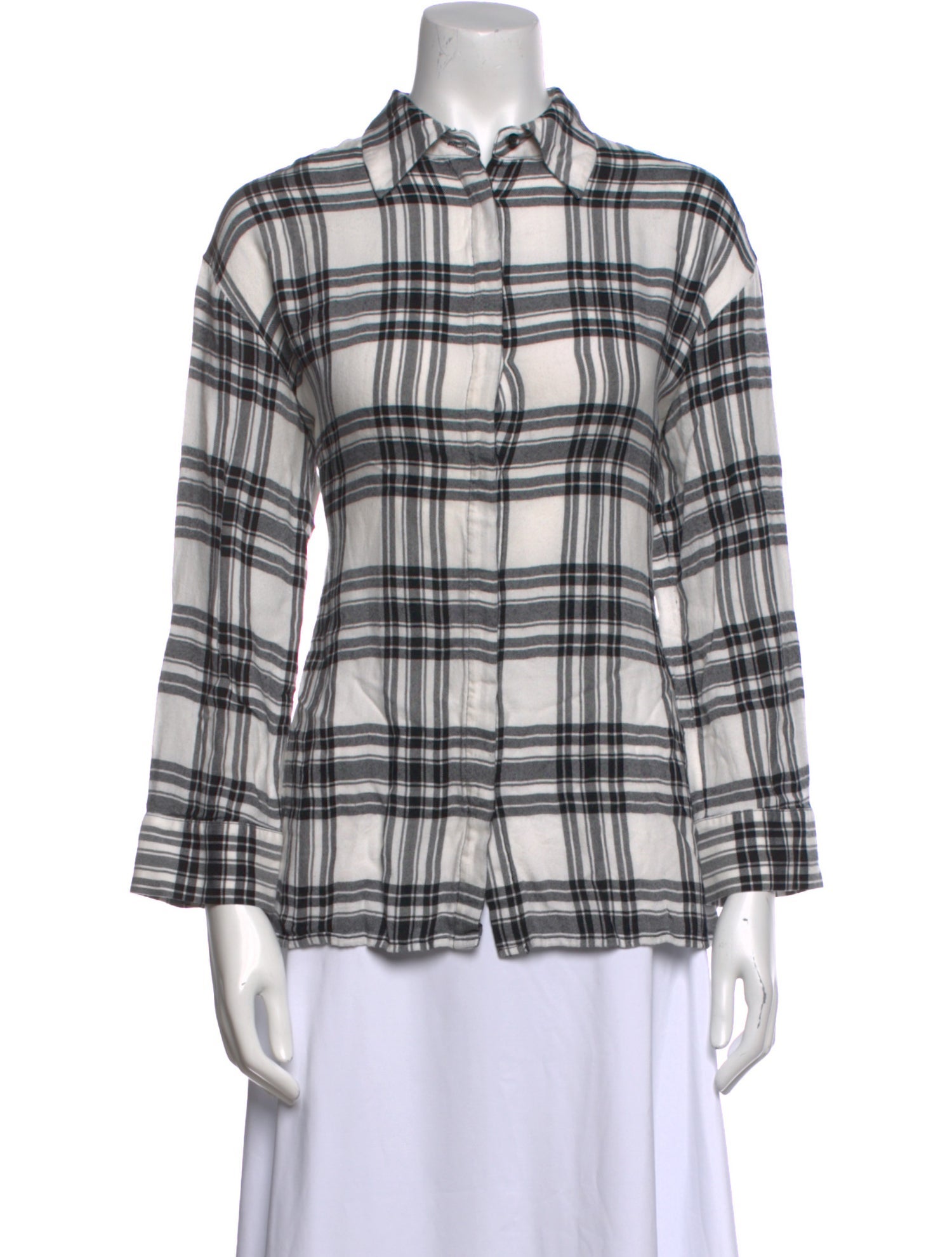 Alice + Olivia Plaid Print Long Sleeve Button-Up Top