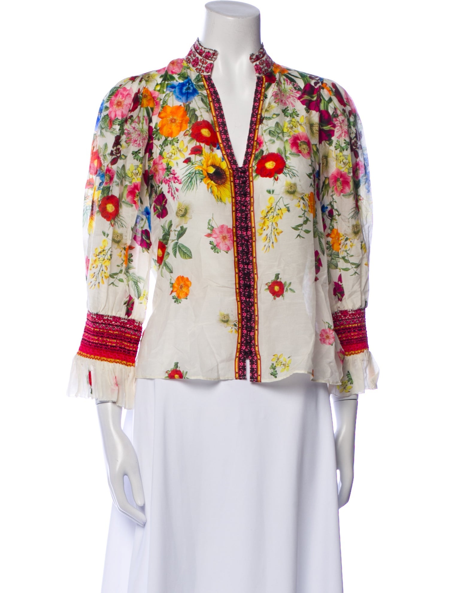 Alice + Olivia Floral Print V-Neck Blouse
