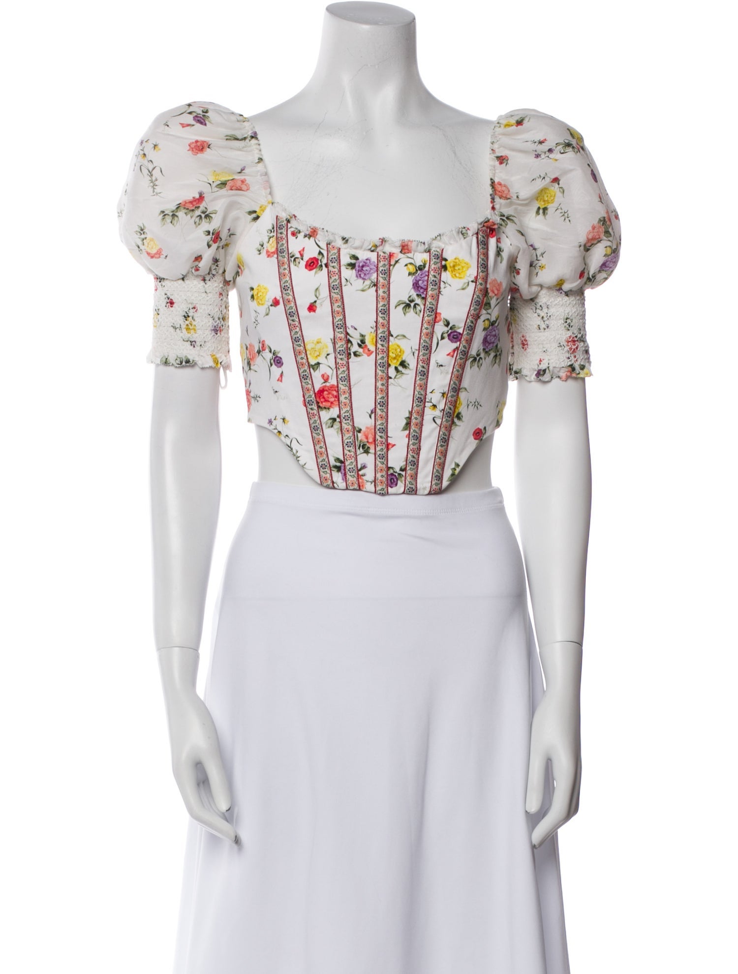 Alice + Olivia Floral Print Square Neckline Crop Top
