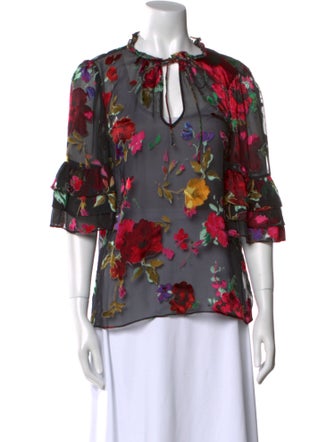 Alice + Olivia Floral Print Three-Quarter Sleeve Blouse