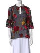 Alice + Olivia Floral Print Three-Quarter Sleeve Blouse