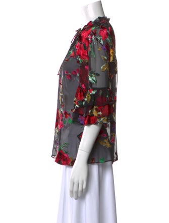 Alice + Olivia Floral Print Three-Quarter Sleeve Blouse