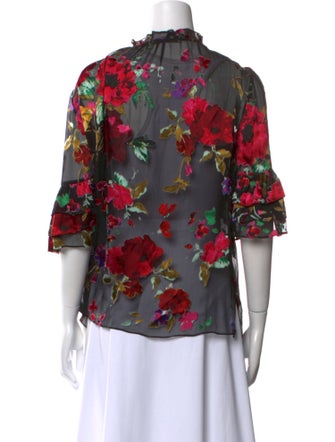 Alice + Olivia Floral Print Three-Quarter Sleeve Blouse