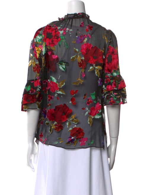 Alice + Olivia Floral Print Three-Quarter Sleeve Blouse