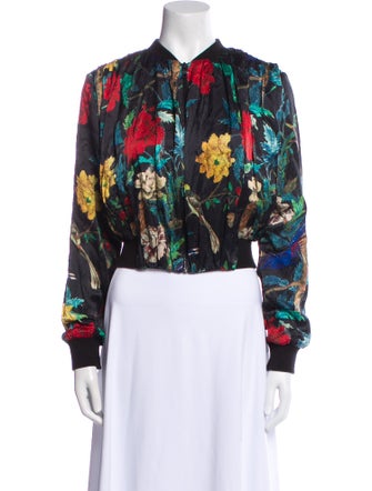 Alice + Olivia Silk Floral Print Bomber Jacket