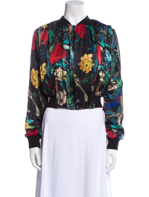 Alice + Olivia Silk Floral Print Bomber Jacket