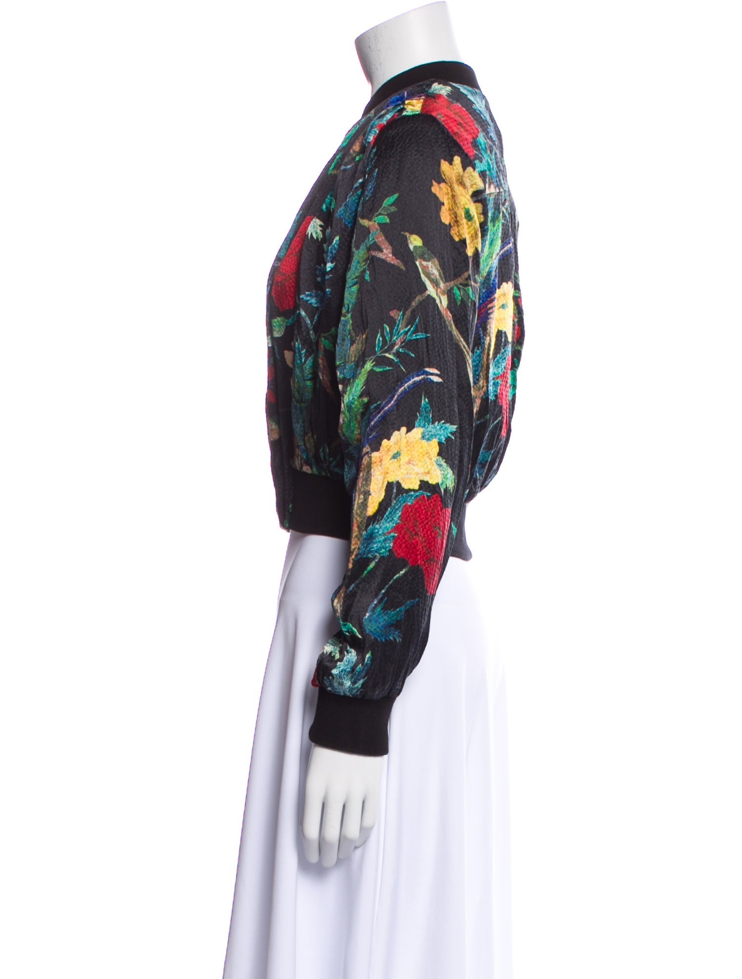 Alice + Olivia Silk Floral Print Bomber Jacket