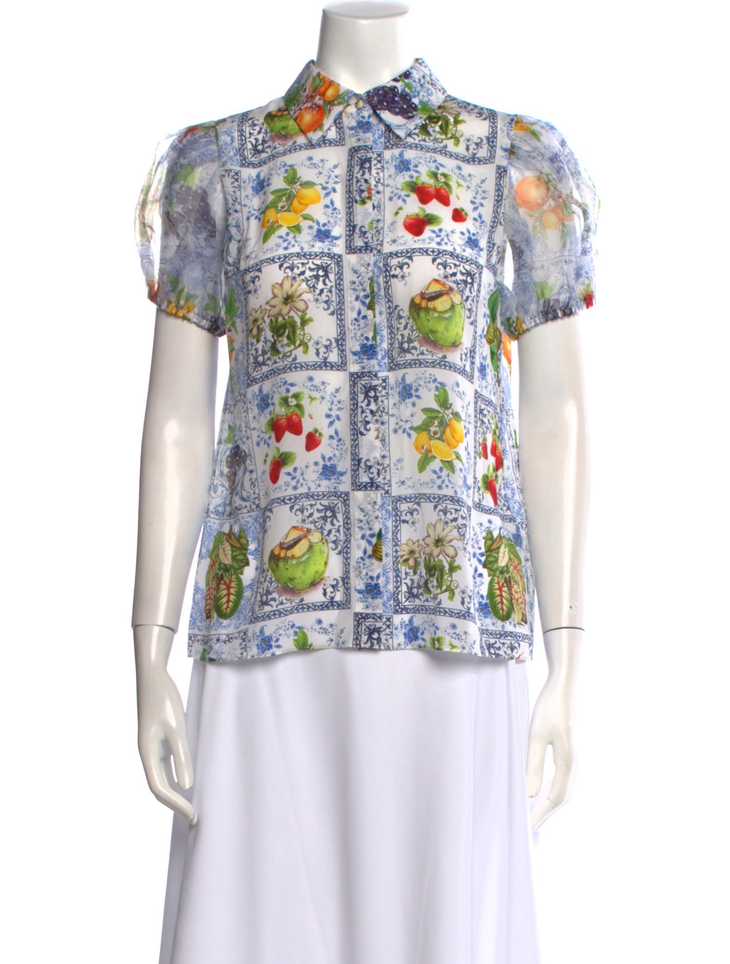 Alice + Olivia Silk Printed Button-Up Top w/ Tags