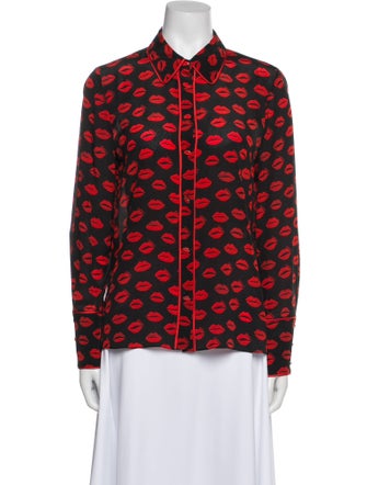 Alice + Olivia Silk Printed Button-Up Top