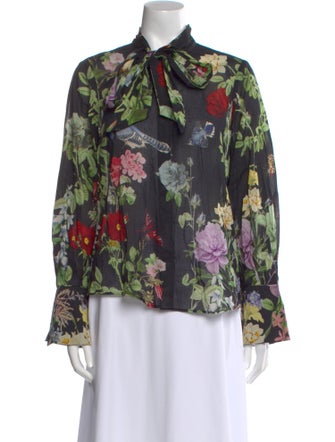Alice + Olivia Floral Print Mock Neck Blouse