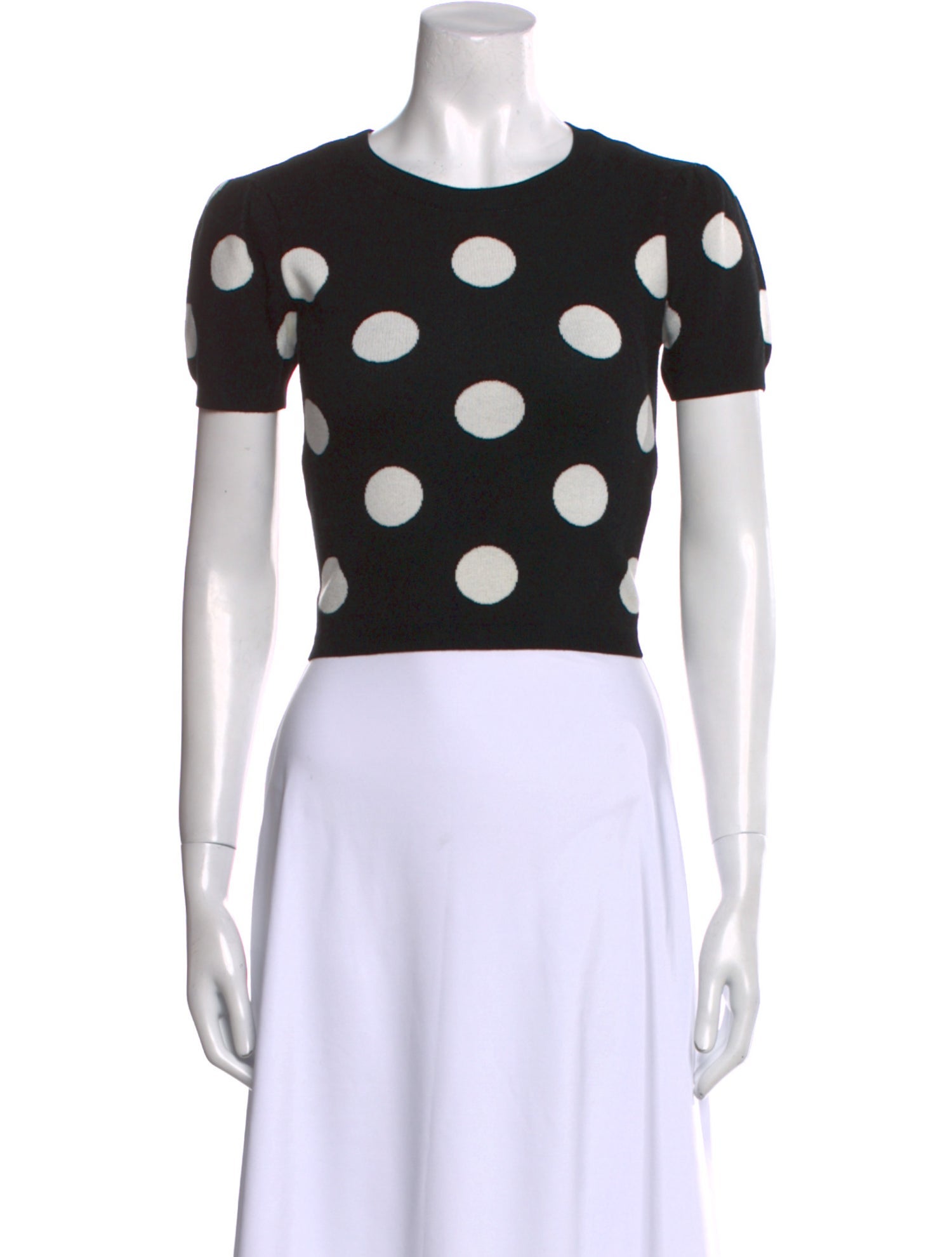 Alice + Olivia Polka Dot Print Crew Neck Crop Top