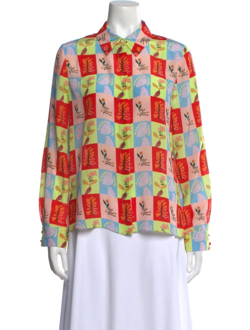 Alice + Olivia Silk Printed Button-Up Top