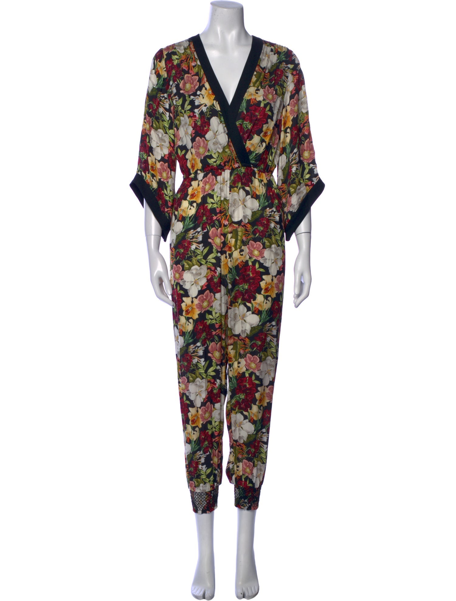 Alice + Olivia Floral Print V-Neck Jumpsuit