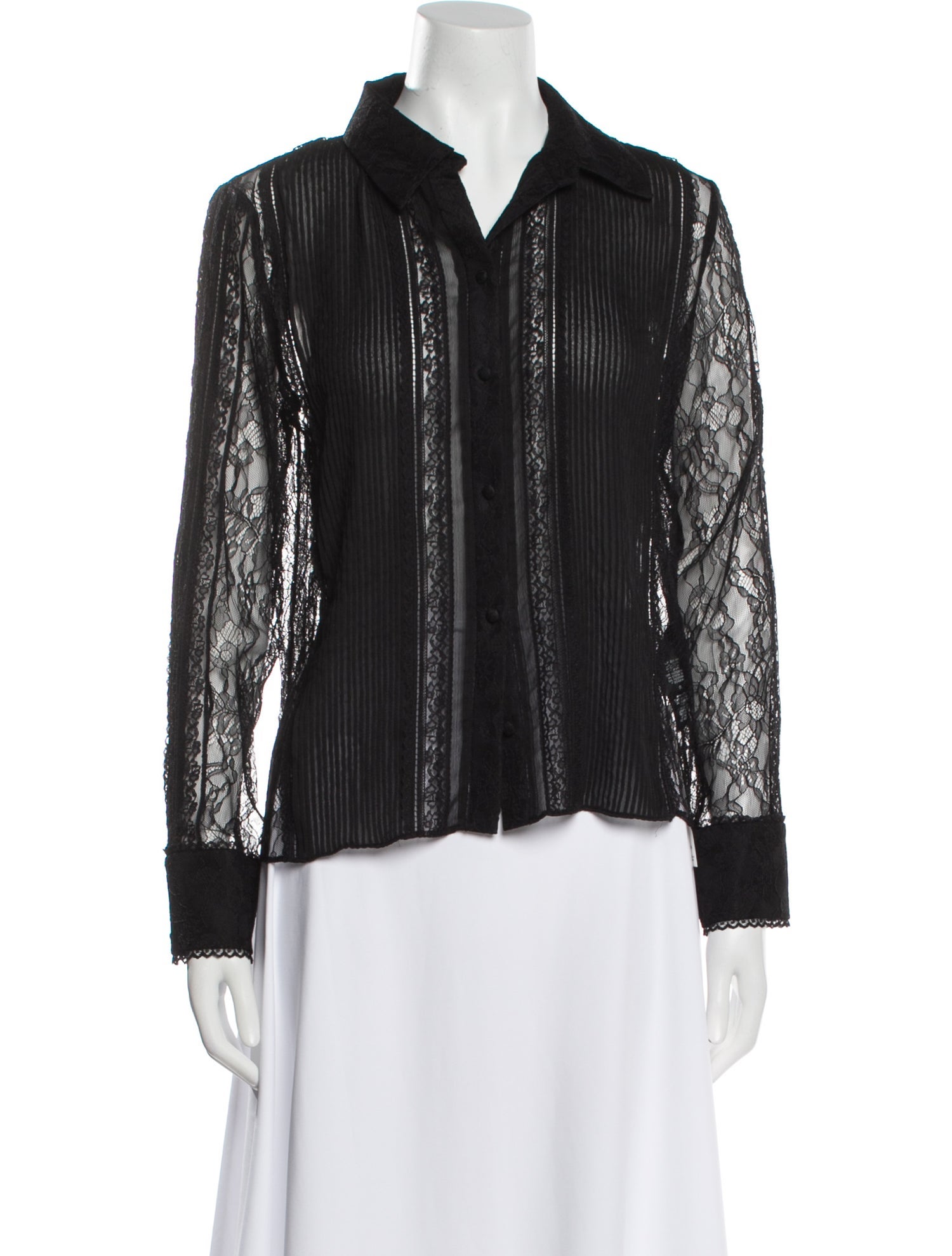 Alice + Olivia Lace Pattern Long Sleeve Button-Up Top
