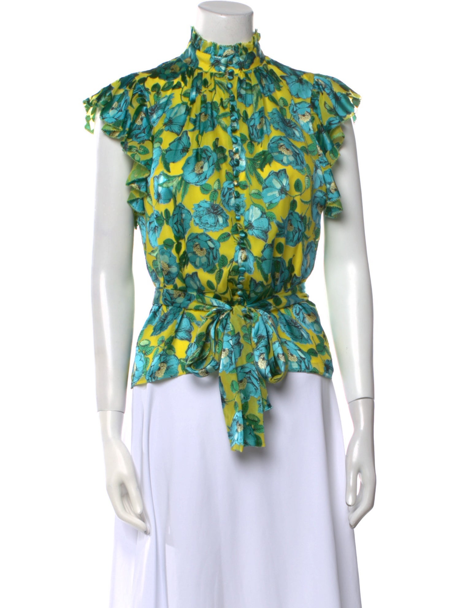 Alice + Olivia Floral Print Mock Neck Blouse