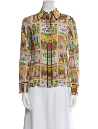Alice + Olivia Silk Printed Button-Up Top