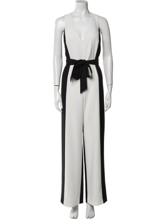 Alice + Olivia Colorblock Pattern Plunge Neckline Jumpsuit