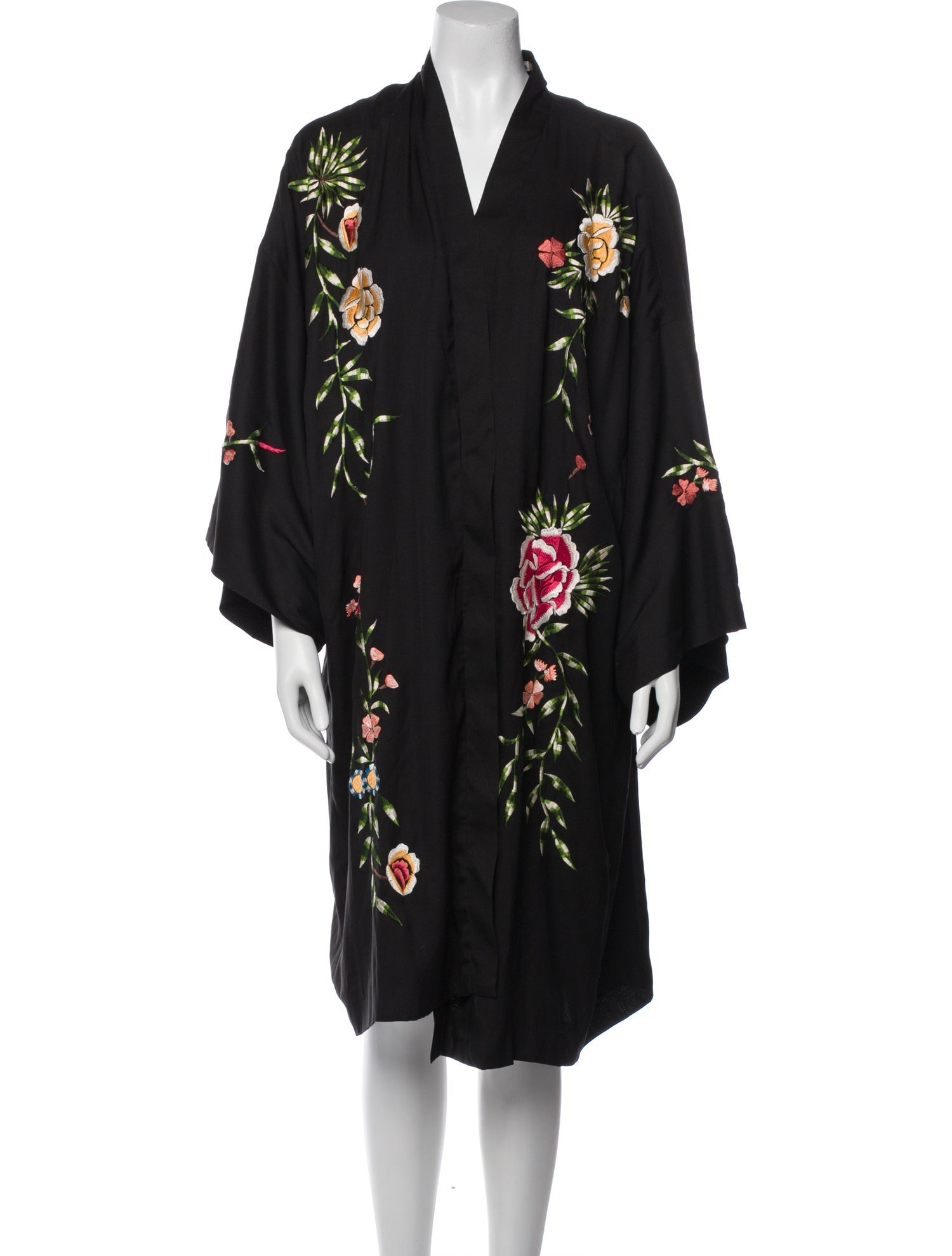 Alice + Olivia Floral Print Embroidered Accent Robe