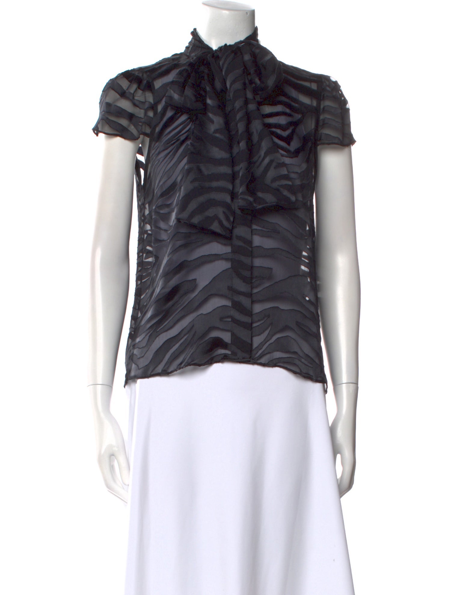 Alice + Olivia Mock Neck Short Sleeve Button-Up Top