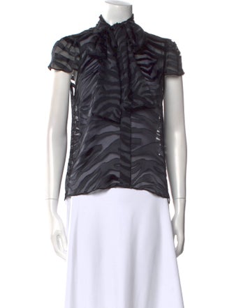 Alice + Olivia Mock Neck Short Sleeve Button-Up Top