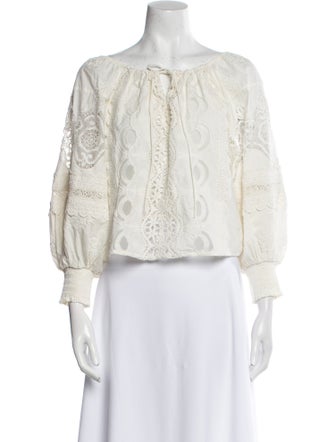 Alice + Olivia Lace Pattern Tie Neck Crop Top