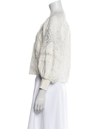 Alice + Olivia Lace Pattern Tie Neck Crop Top