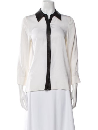 Alice + Olivia Silk Three-Quarter Sleeve Button-Up Top