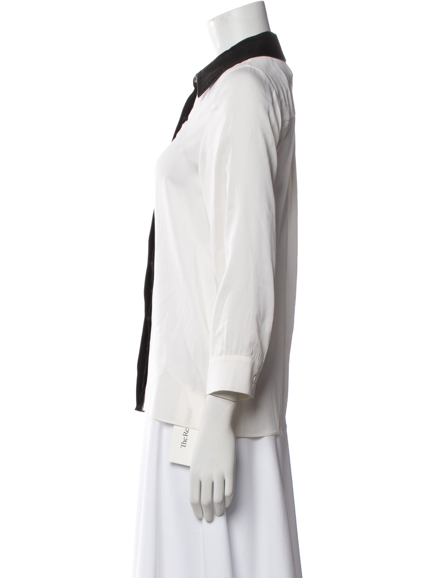 Alice + Olivia Silk Three-Quarter Sleeve Button-Up Top