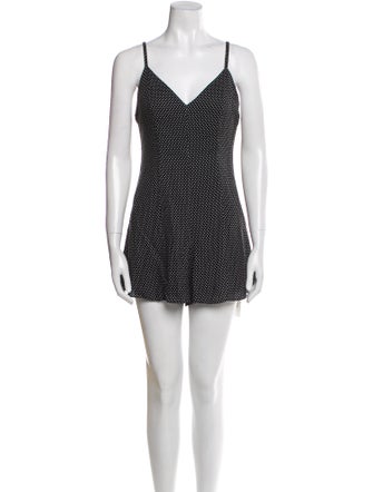 Alice + Olivia Polka Dot Print Plunge Neckline Romper