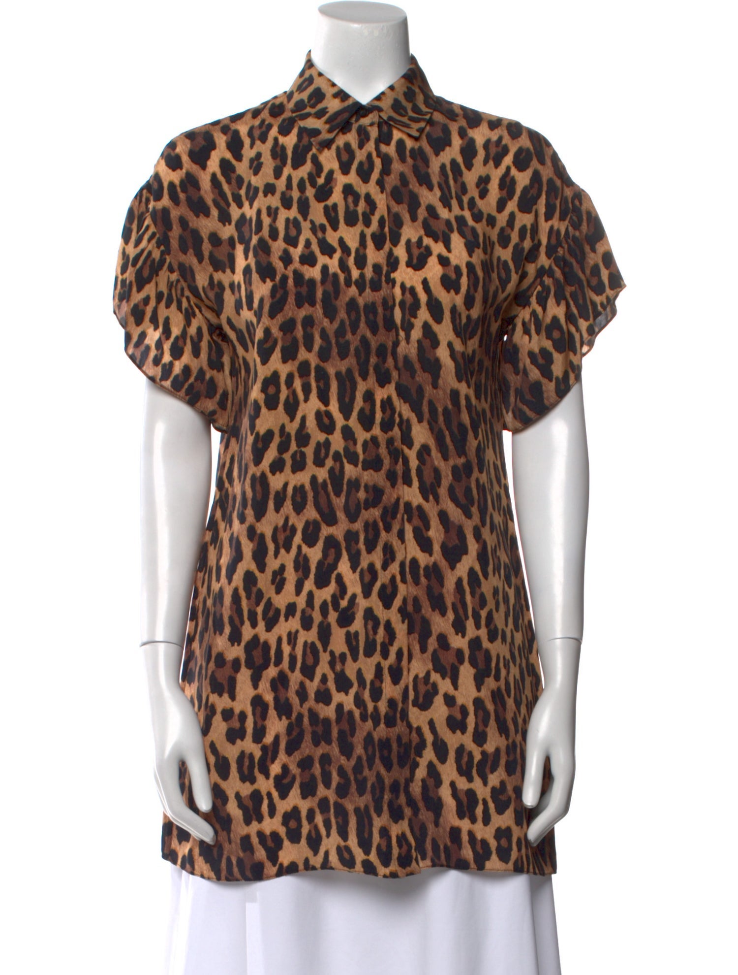 Alice + Olivia Animal Print Short Sleeve Button-Up Top