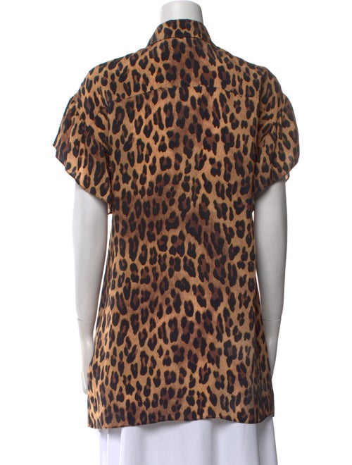 Alice + Olivia Animal Print Short Sleeve Button-Up Top