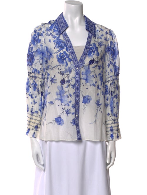 Alice + Olivia Printed V-Neck Button-Up Top