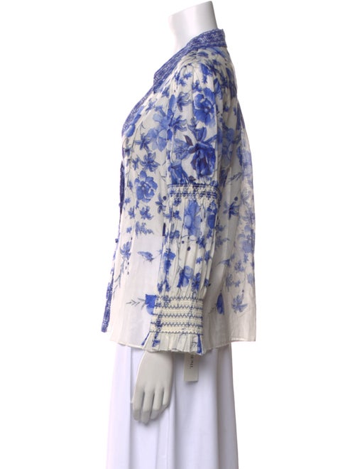 Alice + Olivia Printed V-Neck Button-Up Top