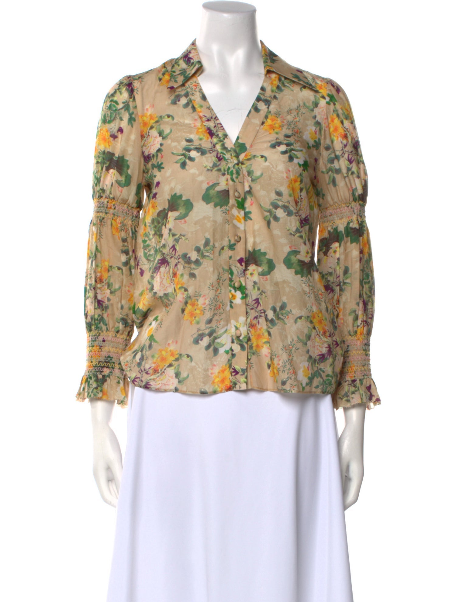Alice + Olivia Floral Print Three-Quarter Sleeve Blouse