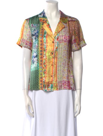 Alice + Olivia Printed V-Neck Button-Up Top