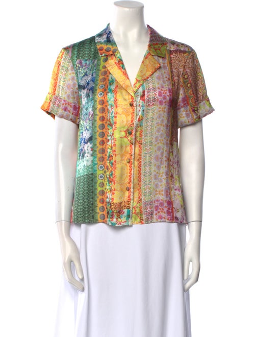 Alice + Olivia Printed V-Neck Button-Up Top