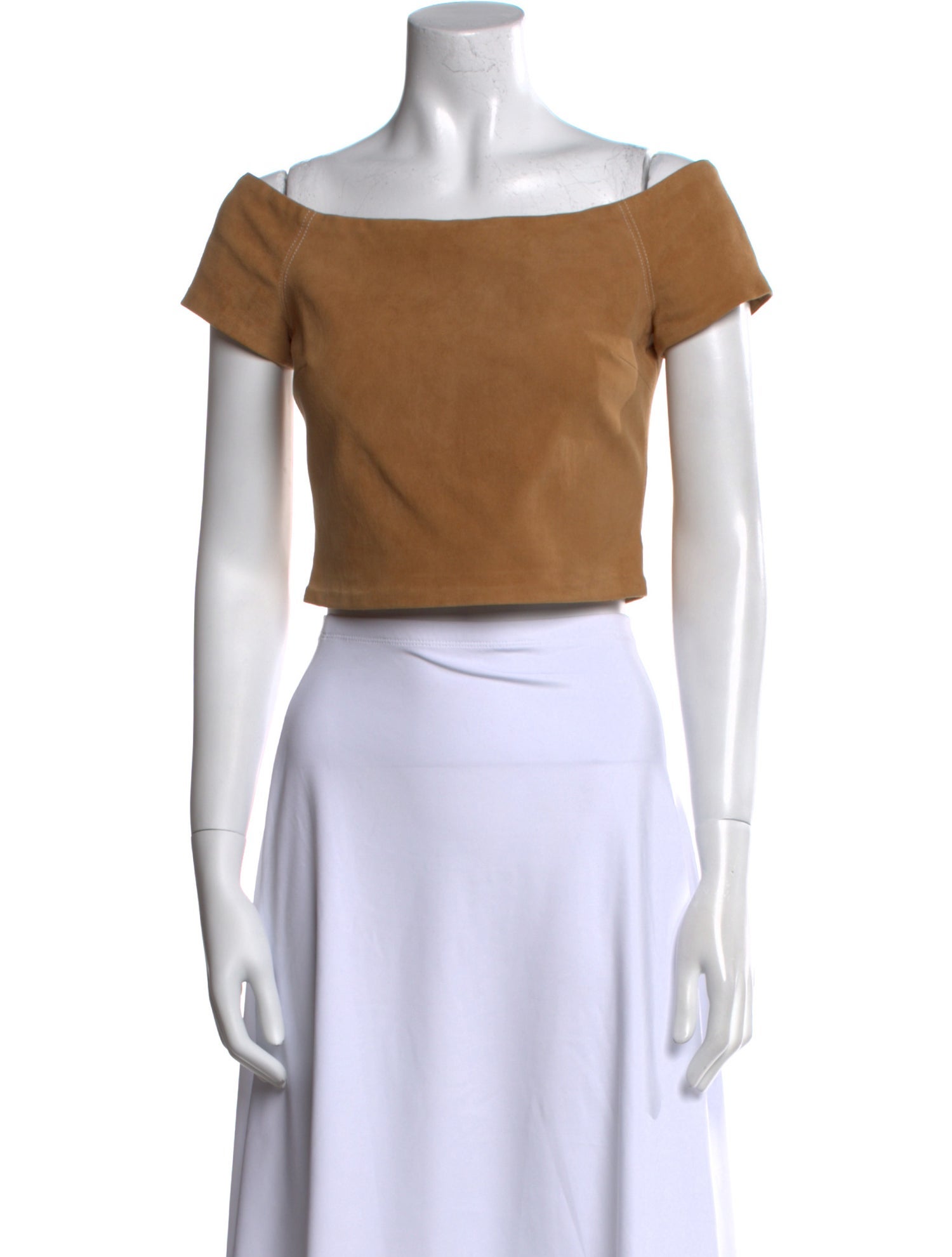 Alice + Olivia Leather Off-The-Shoulder Crop Top