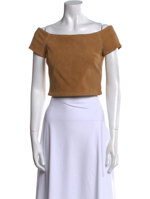 Alice + Olivia Leather Off-The-Shoulder Crop Top