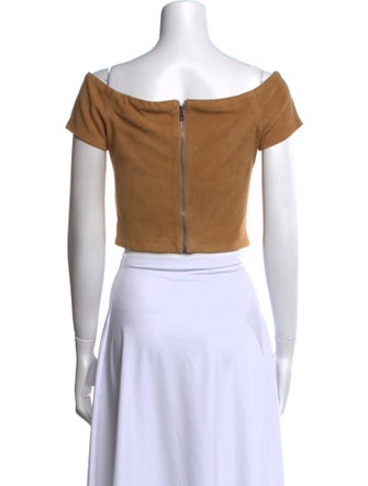 Alice + Olivia Leather Off-The-Shoulder Crop Top