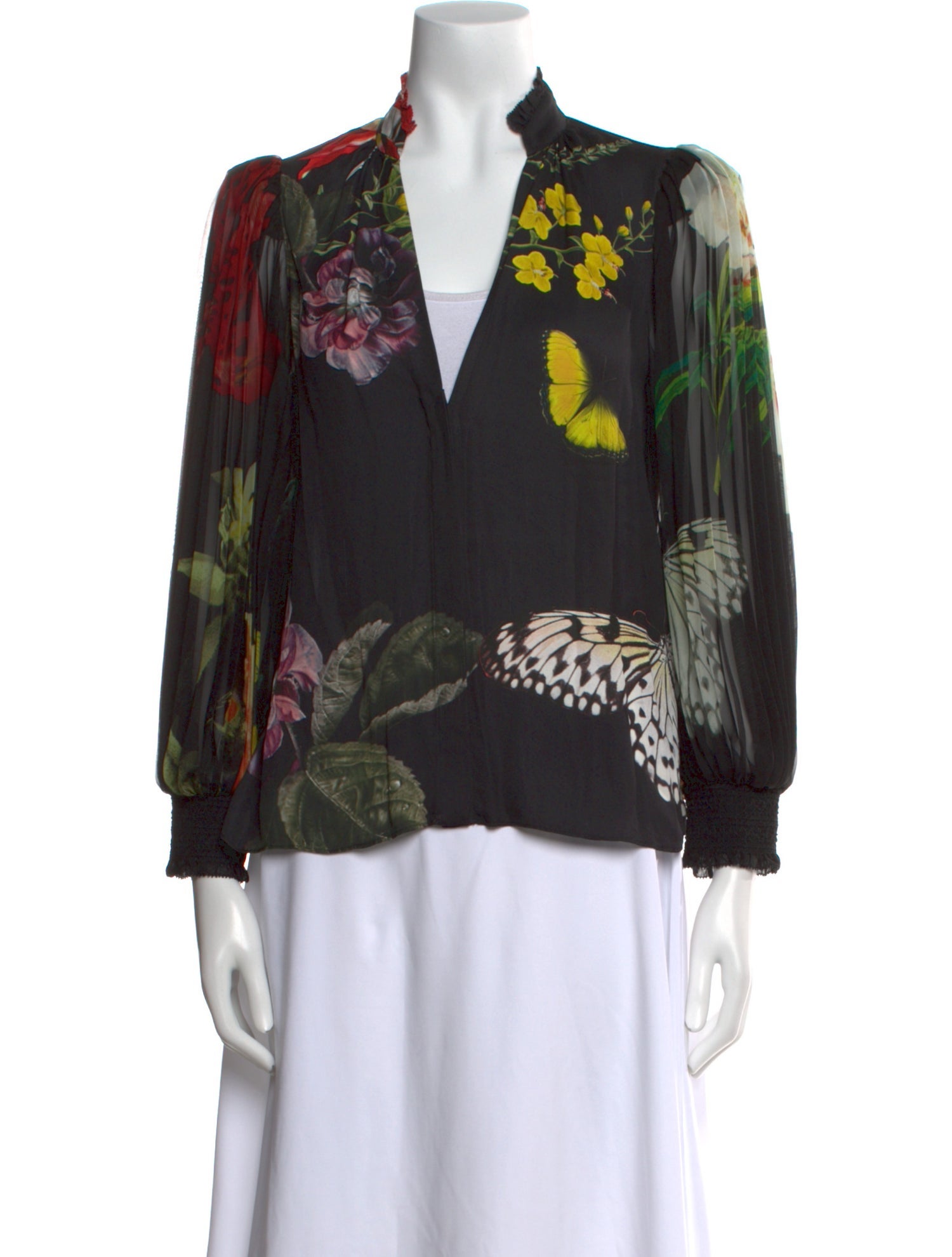Alice + Olivia Floral Print V-Neck Blouse