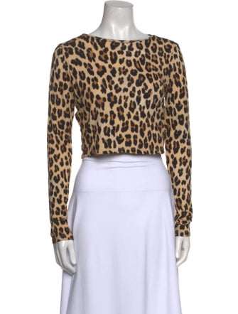 Alice + Olivia Animal Print Scoop Neck Crop Top