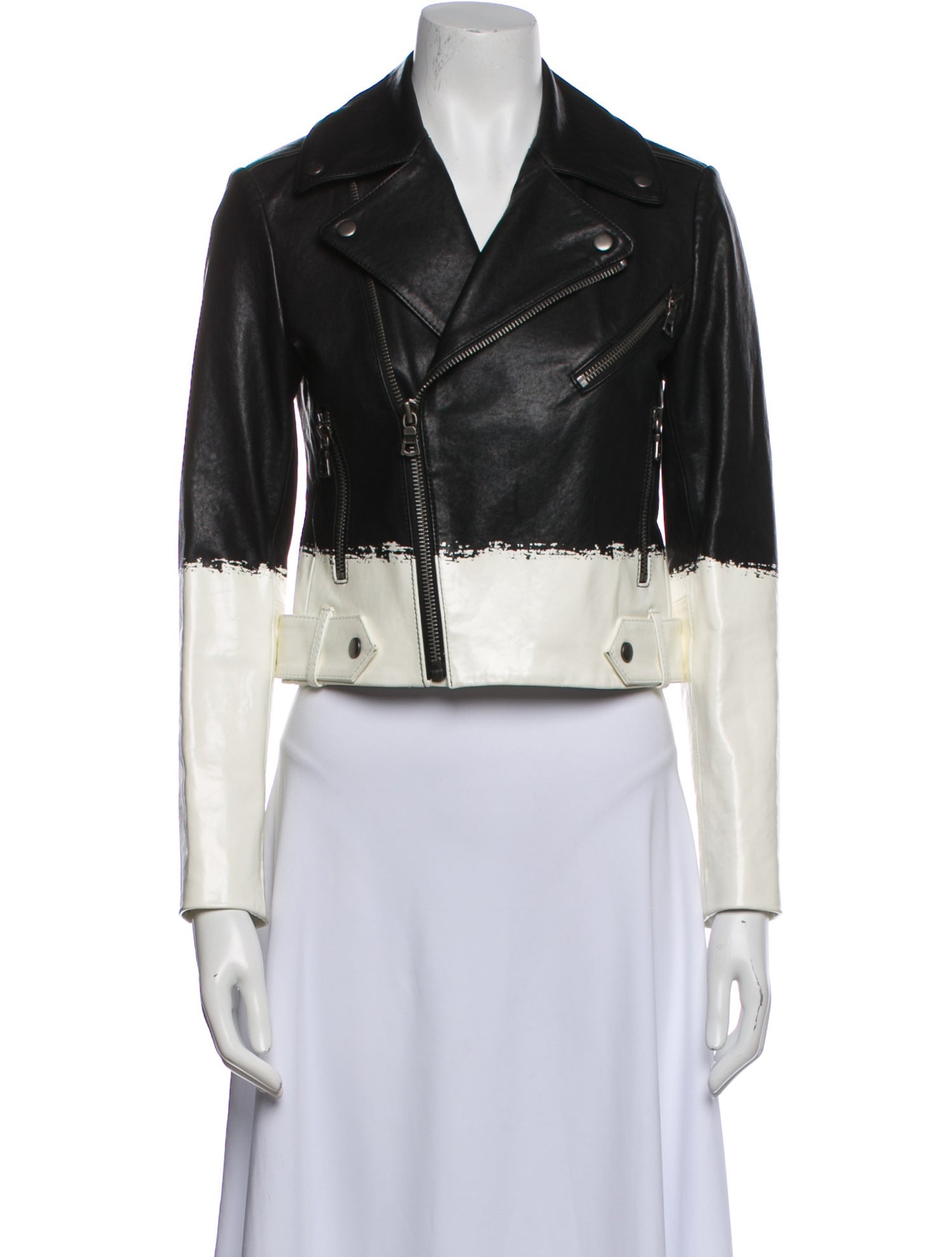 Alice + Olivia Leather Colorblock Pattern Biker Jacket