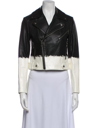 Alice + Olivia Leather Colorblock Pattern Biker Jacket