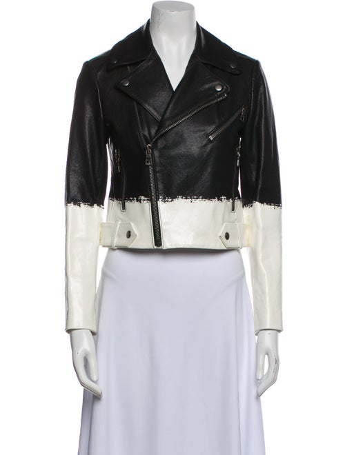 Alice + Olivia Leather Colorblock Pattern Biker Jacket